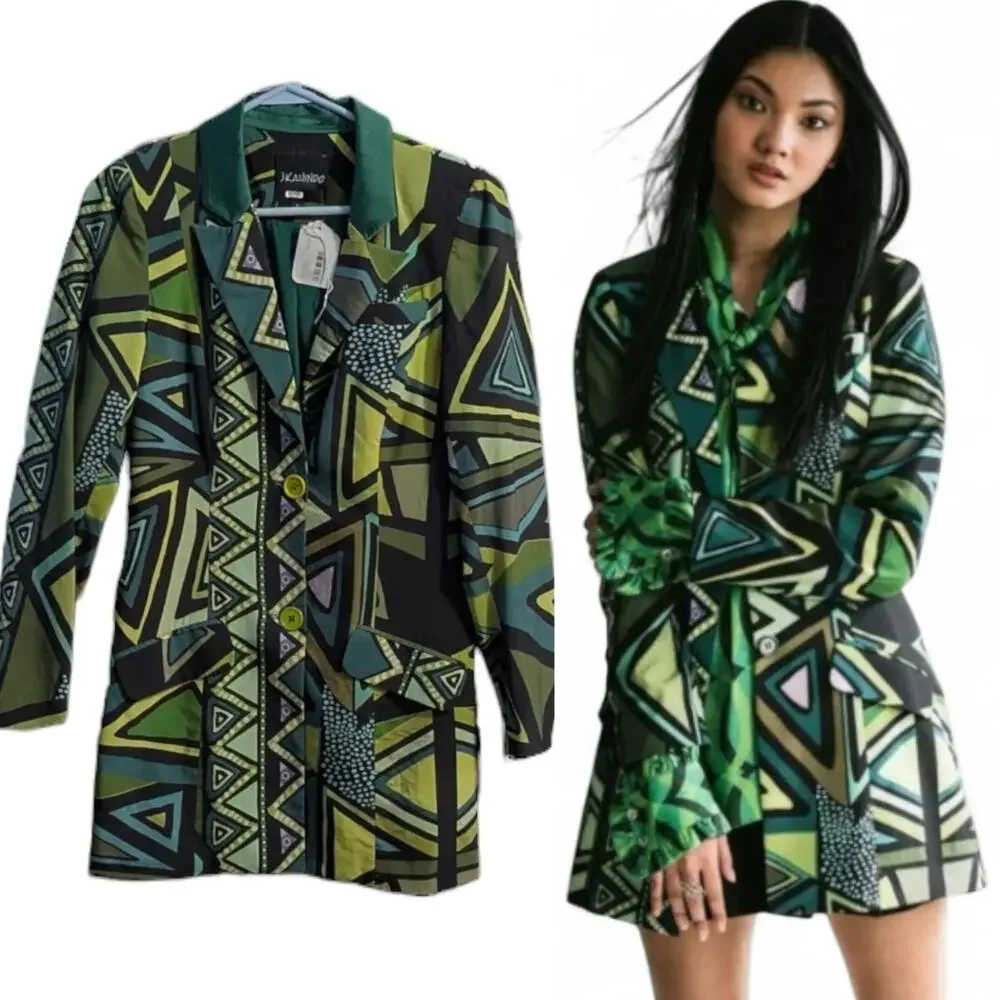 Kahindo Green Tuxedo Jacket Wearable Art Gallerycore Blazer Mini Dress, S EUC